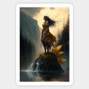 Native American Woman Standing On An Island Sticker